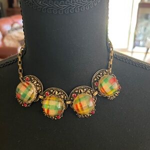 Colorful Plaid Statement Necklace
